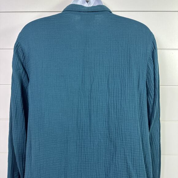 J. Jill Gauze Lightweight Button Front Shirt Teal Blue sz M Petite - Picture 6 of 7